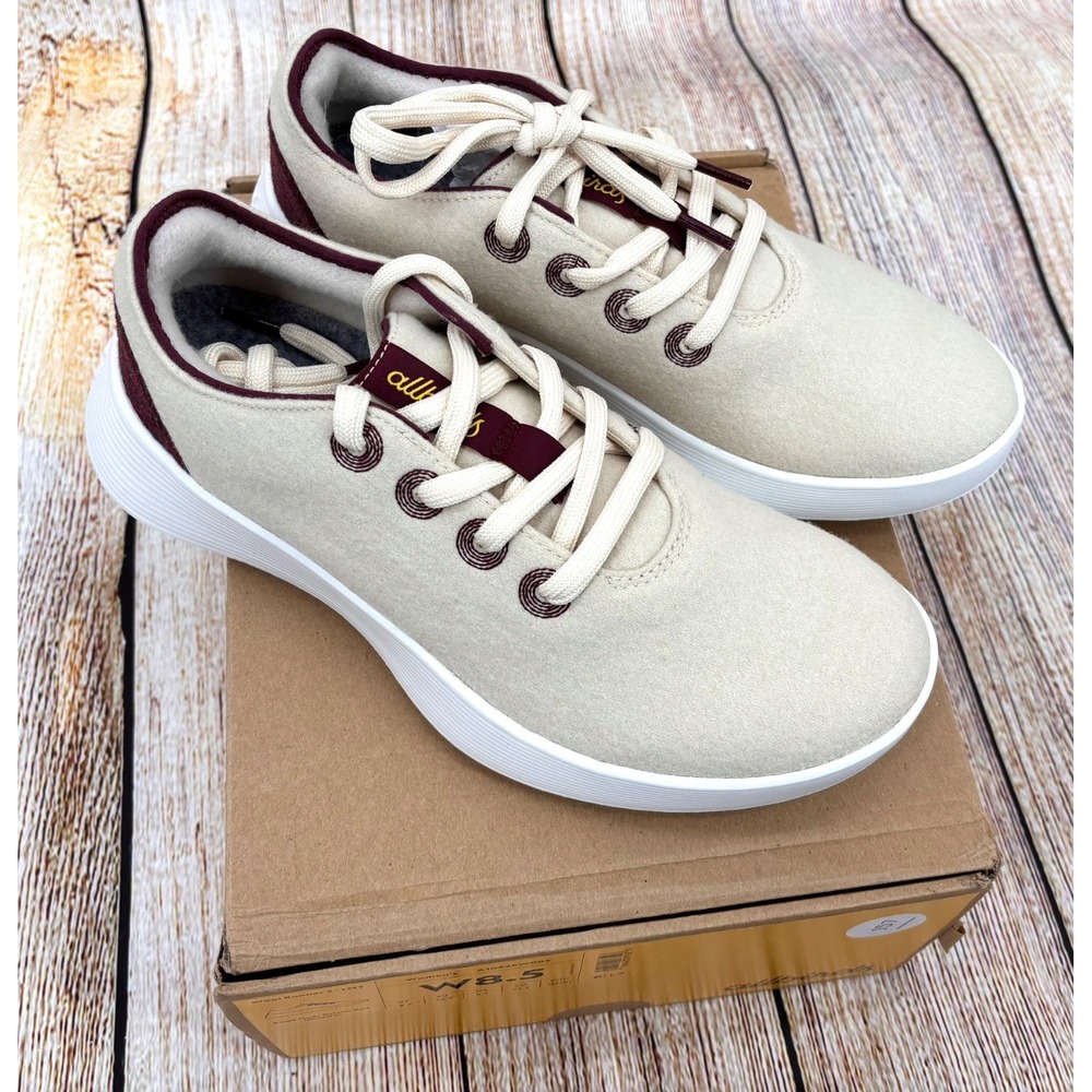 Allbirds Cream and Burgundy Athletic Shoes